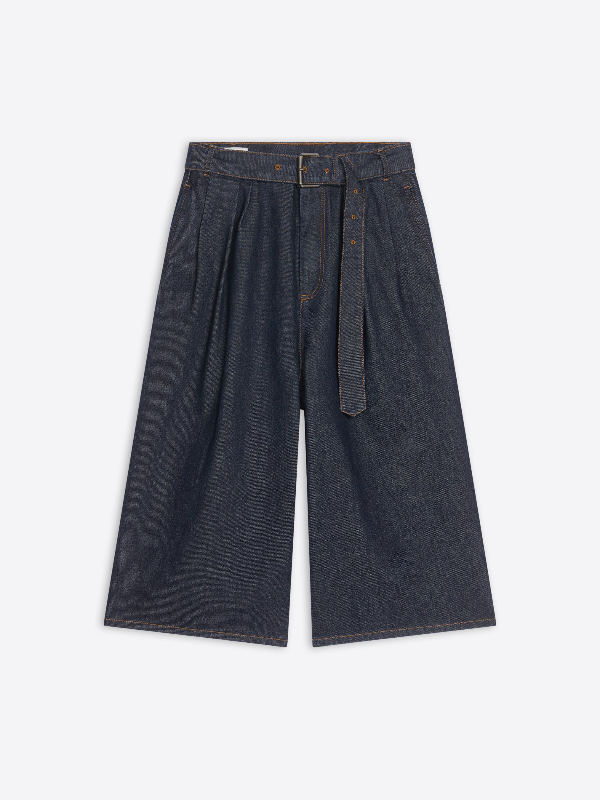 Belted denim shorts